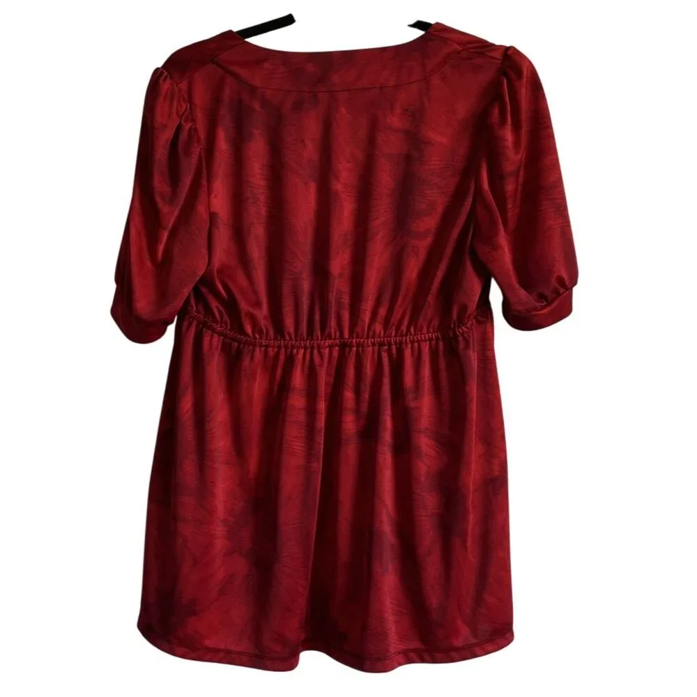 Michael Kors Womens Red Tie-Waist Baby Doll Top Floral M Short Sleeve Christmas - Picture 6 of 6
